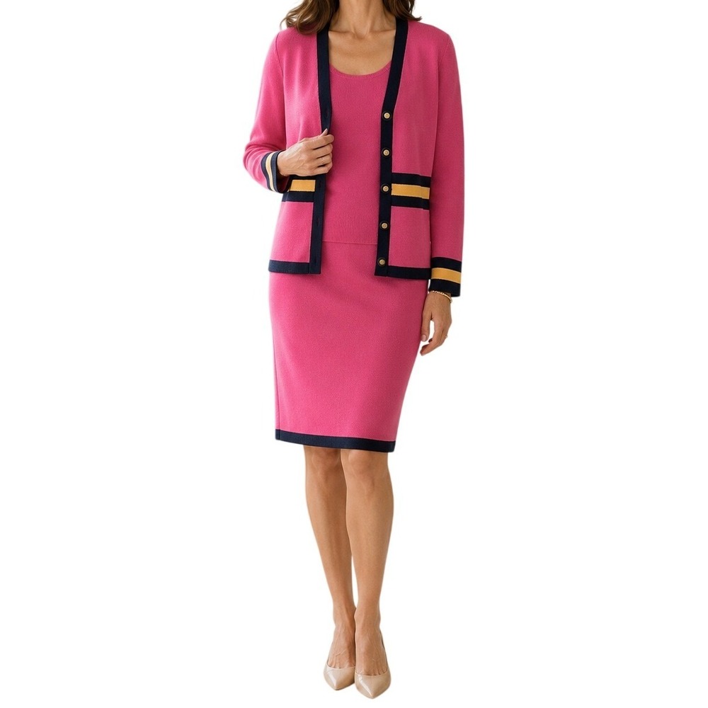 St John Collection‎ Marie Gray Pink Santana Knit 3 Pc Skirt Set Sz 2/4/P Vintage